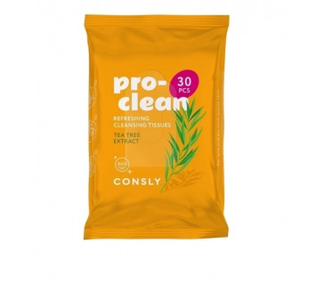 Consly pro-clean refreshing cleansing tissues with tea tree extract очищающие миц.салфетки 30шт